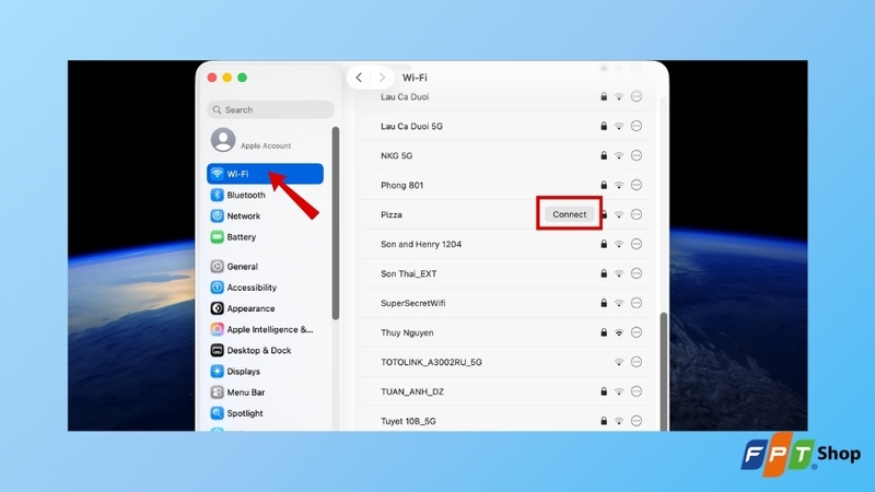 Chọn mục Wi-Fi trong Cài đặt hệ thống