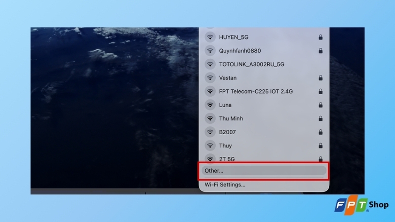 Chọn mục Khác... để nhập mạng Wi-Fi ẩn