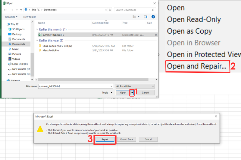 cách khôi phục tập tin excel bị lỗi (3)