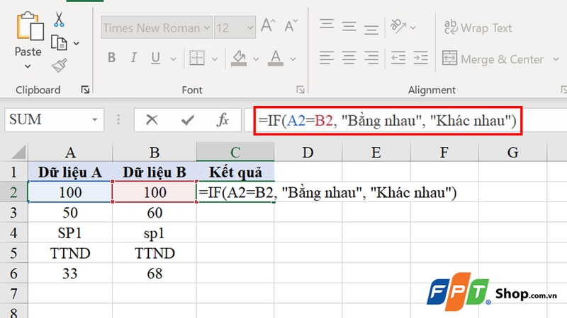 Nhập công thức hàm IF