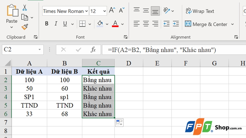 Kéo sao chép công thức xuống các dòng
