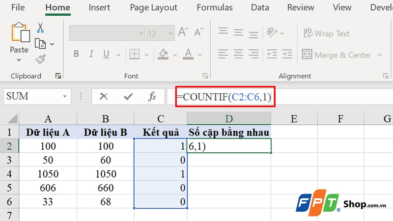 Nhập công thức COUNTIF