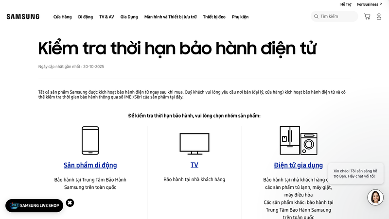 c&aacute;ch kiểm tra thời gian bảo h&agrave;nh tivi Samsung - H&igrave;nh 5