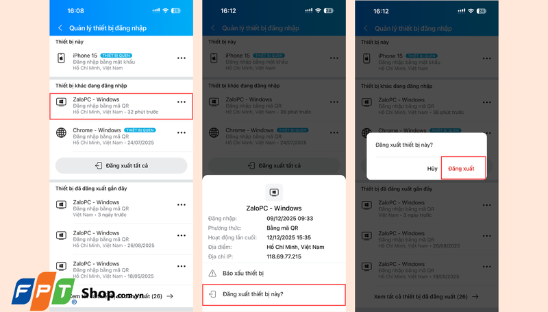 Đăng xuất khỏi các thiết bị lạ