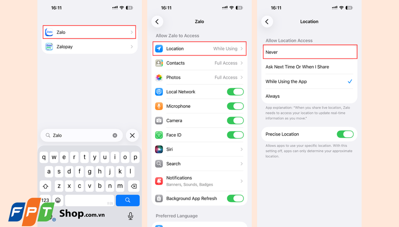 Tắt quyền truy cập vị trí