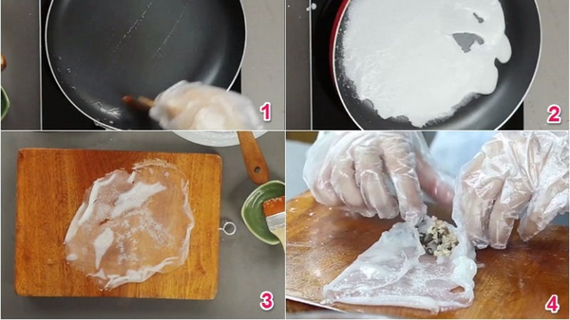 Cách làm bánh cuốn nhân thịt gà bằng chảo chống dính 3