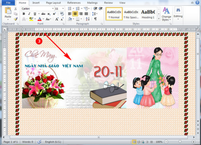Chèn hình ảnh chủ đề 20/11 làm tâm điểm.