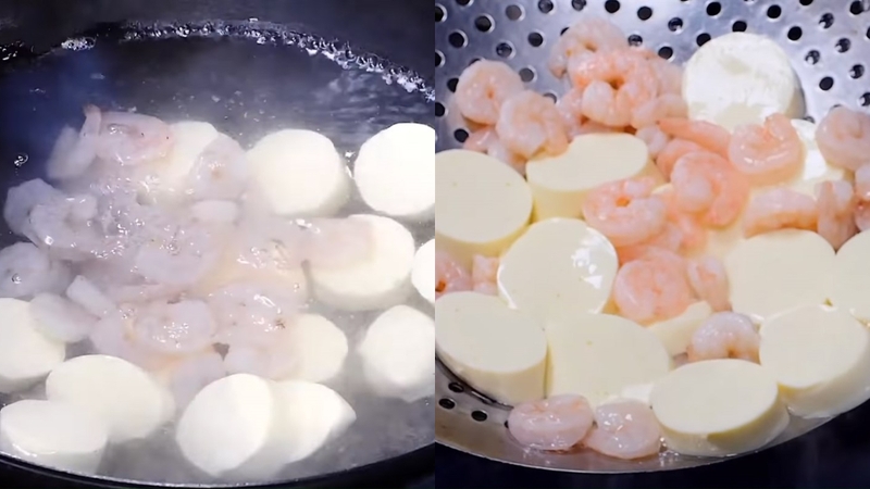 Bước 4: Luộc đậu hũ non và tôm