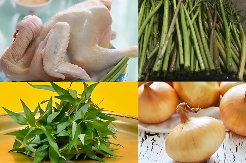 nguyên liệu làm gỏi gà rau móp