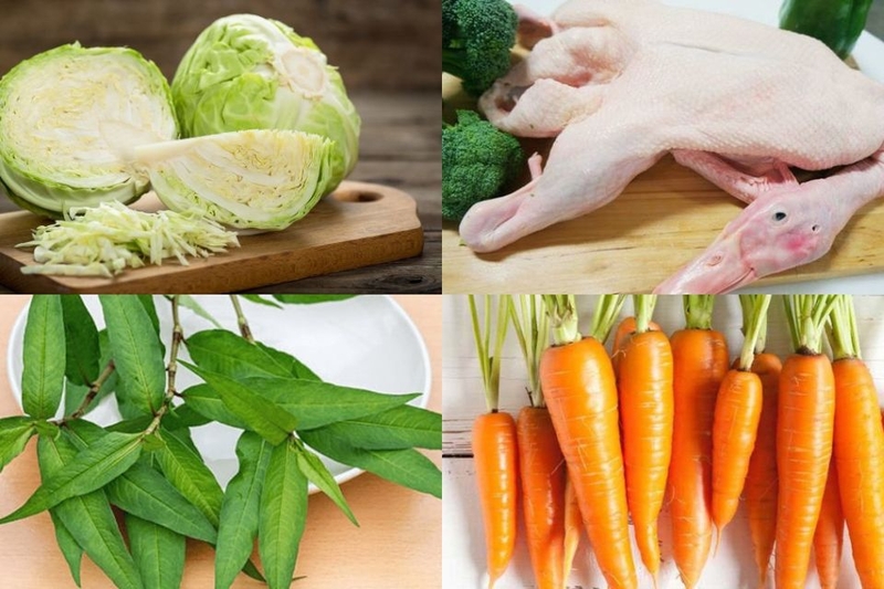 Nguyên liệu làm gỏi vịt rau răm bắp cải