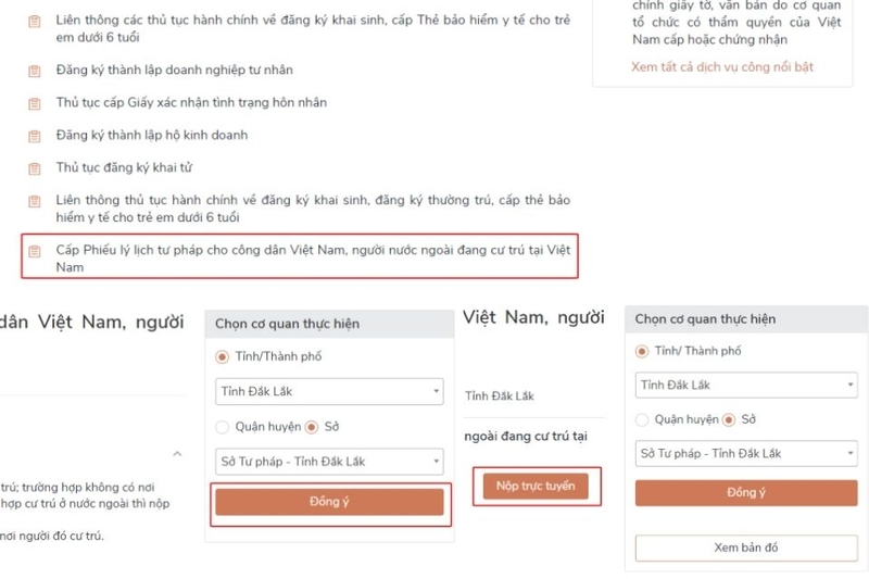 Chọn thủ tục có tên: “Cấp phiếu lý lịch tư pháp cho công dân Việt Nam, người nước ngoài đang cư trú tại Việt Nam”