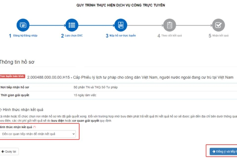 Chọn phương thức nhận kết quả