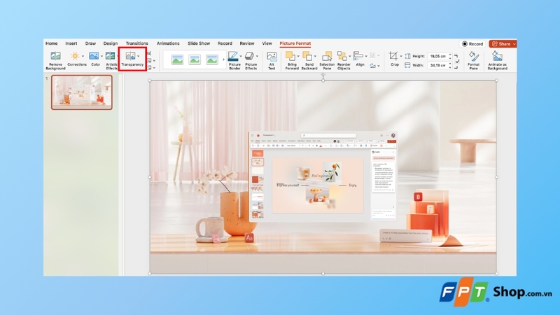 nhấn vào Transparency