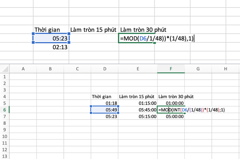 Cách làm tròn thời gian trong Excel (2)