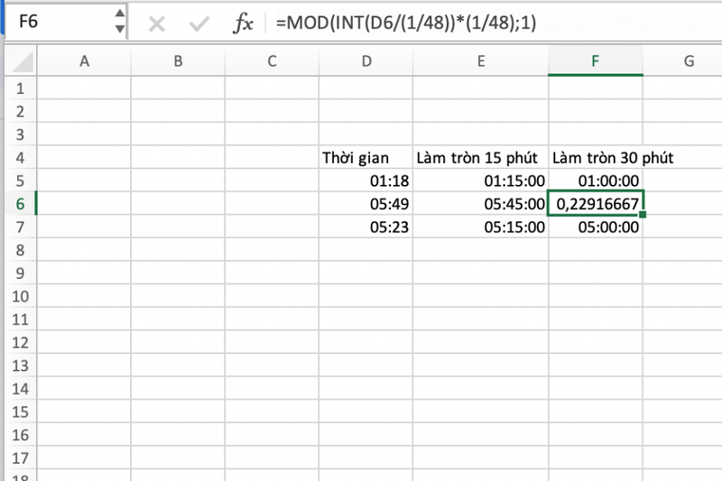 Cách làm tròn thời gian trong Excel (3)