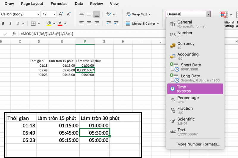 Cách làm tròn thời gian trong Excel (4)