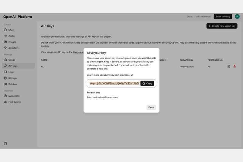 Cách lấy API Key ChatGPT (6)