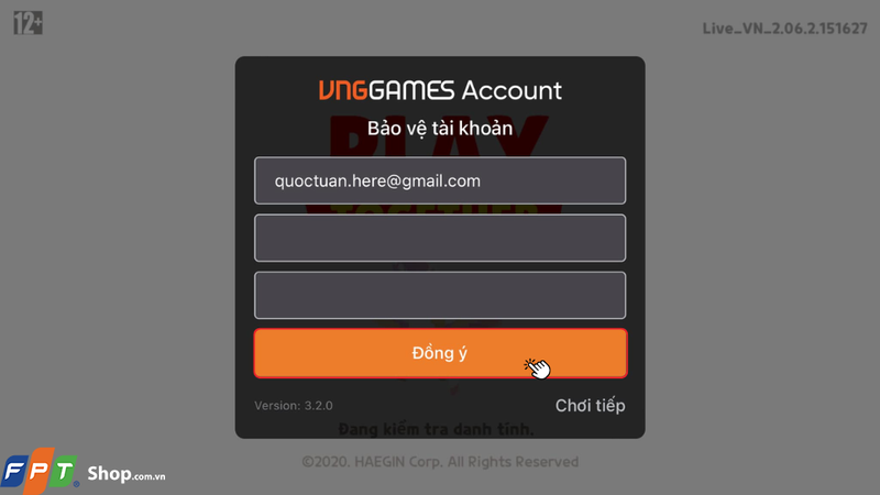 Hãy nhập đầy đủ email và tạo mật khẩu đăng nhập mới cho tài khoản chơi ngay của bạn