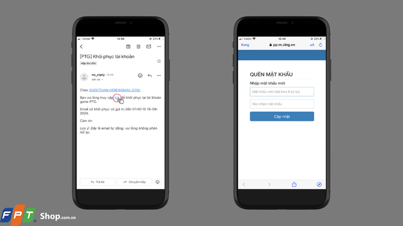 Đăng nhập vào email của bạn, nhấn vào đường link trong email để tạo mật khẩu mới