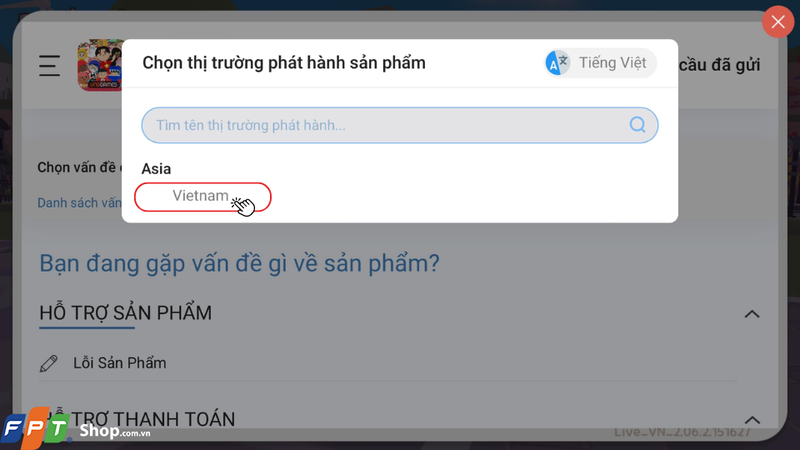 Tại đây, hãy chọn thị trường phát triển sản phẩm là Việt Nam