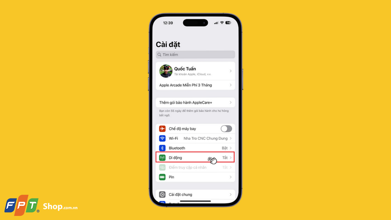 Trên iPhone mới bạn truy cập vào ứng dụng Cài đặt và nhấn chọn mục Di động