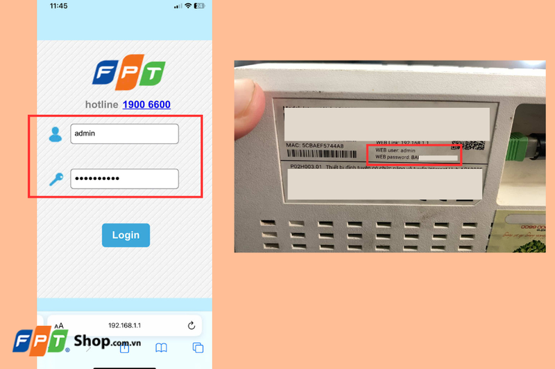 tên người dùng và mật khẩu đã được cấu hình trên Modem Wi-Fi