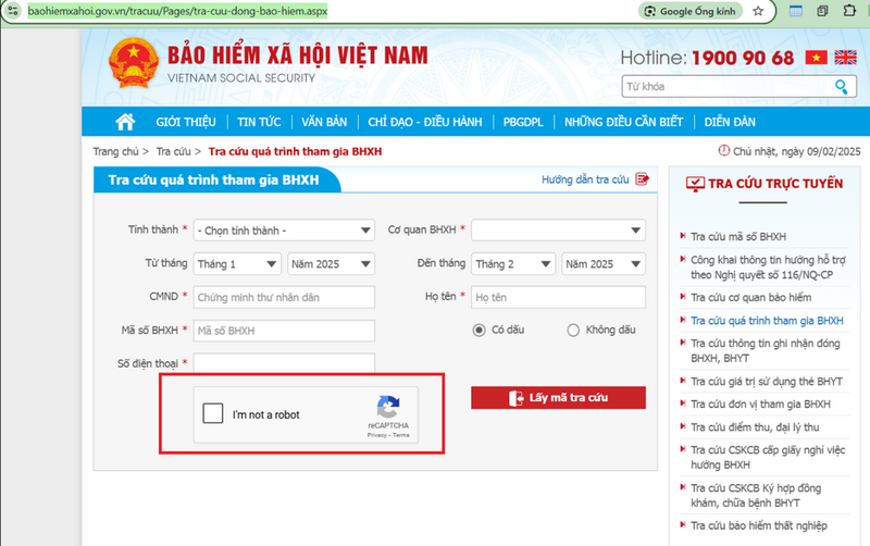 Xác nhận và nhận mã tra cứu