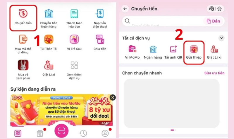 Cách lì xì trên MoMo bước 2