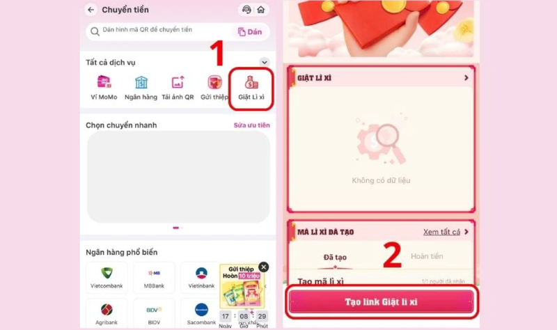 Cách tạo lì xì nhóm trên MoMo