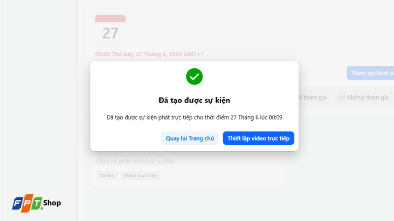 Tạo sự kiện thành công