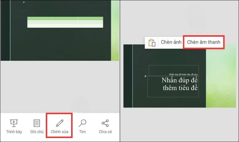 cach long tieng vao bai thuyet trinh trong powerpoint tren dien thoai