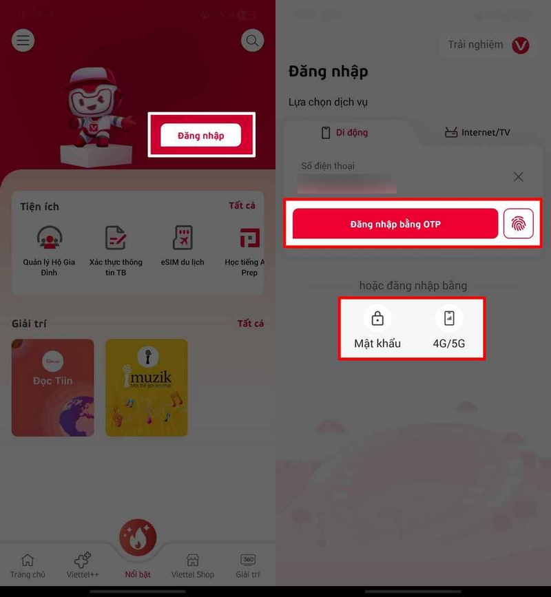 Mở và đăng nhập ứng dụng My Viettel