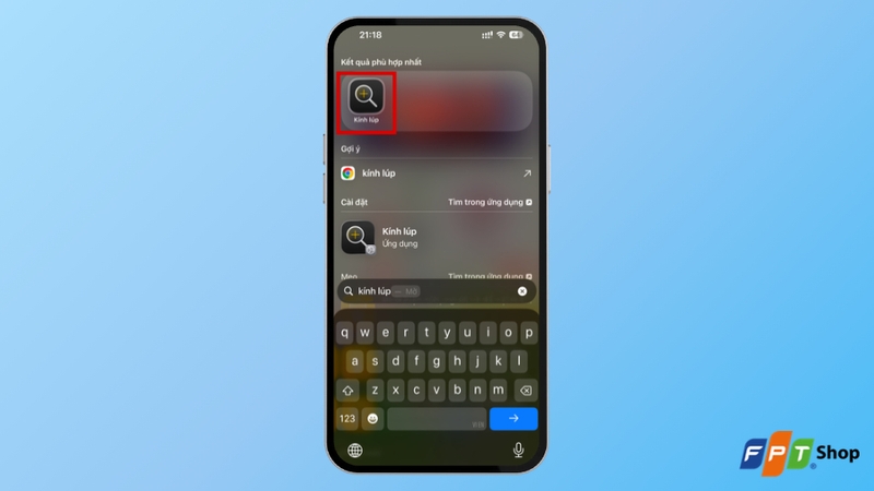 Tìm ứng dụng Kính lúp trên iPhone