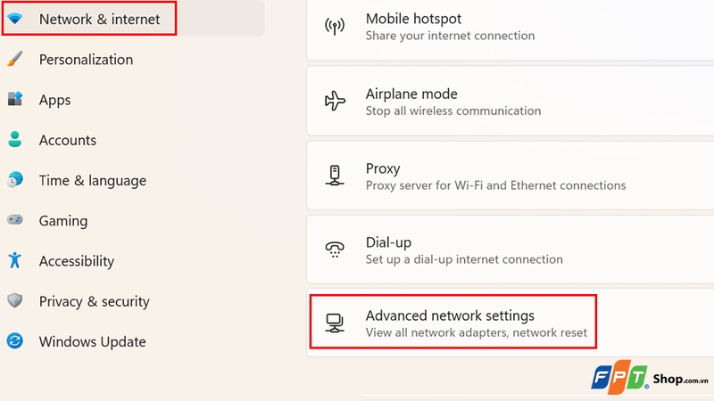 Chọn Advanced network settings