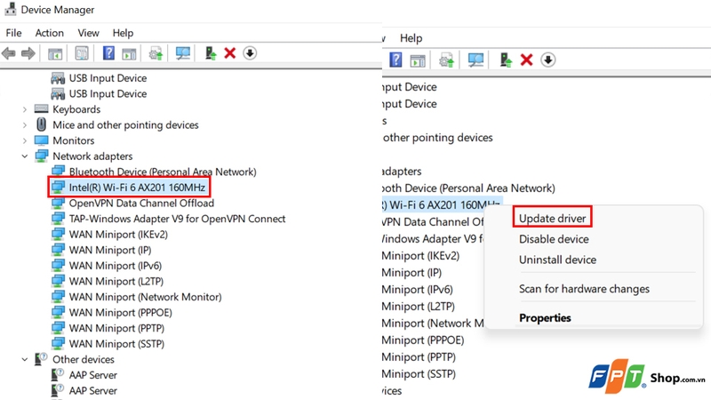 Click chuột phải và chọn Update driver