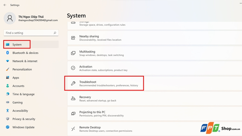 Vào mục Troubleshoot