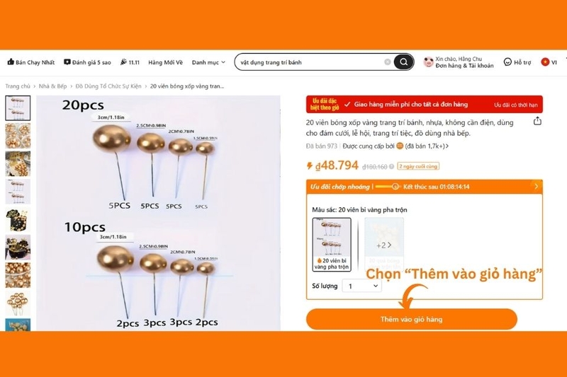 Nhấn vào nút Thêm vào giỏ hàng