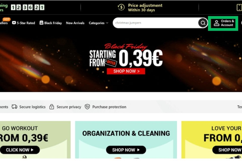 Nhấn vào tùy chọn Order/ Account ở góc trên bên phải màn hình