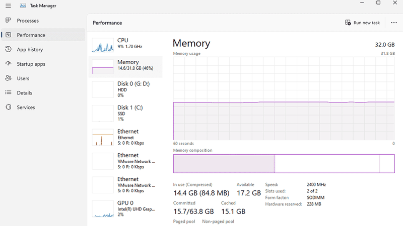 Kiểm tra dung lượng tại Task Manager