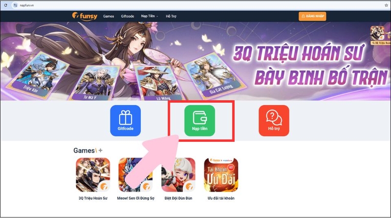 Bấm chọn vào ô Nạp tiền