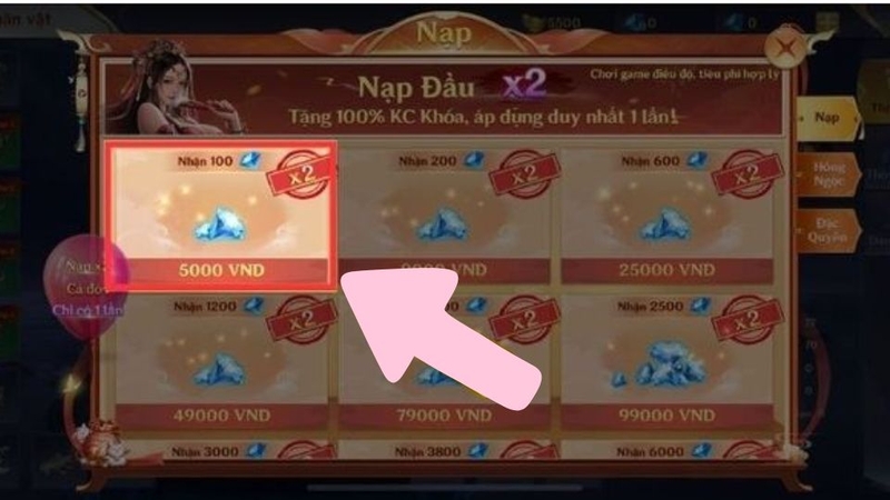Chọn gói nạp mà bạn mong muốn