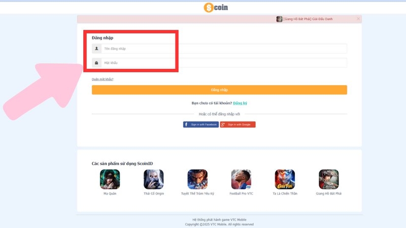 Sau khi truy cập vào trang web Scoin, bạn cần đăng nhập tài khoản