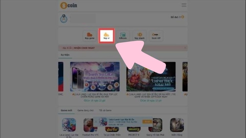 Chọn mục Nạp ví để tiếp tục