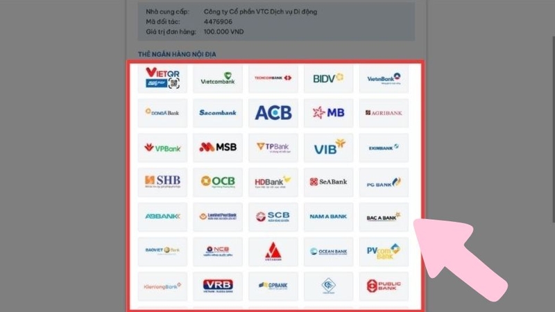 Nạp bằng thẻ ngân hàng (iBanking)