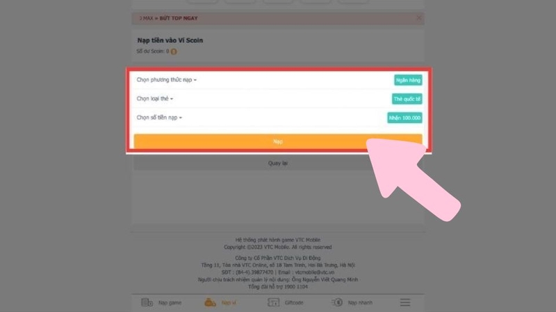 Nạp qua thẻ Visa/Mastercard