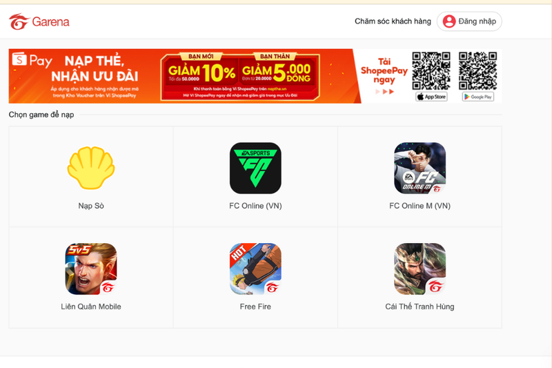 Cách nạp thẻ game trên Shopee (1)