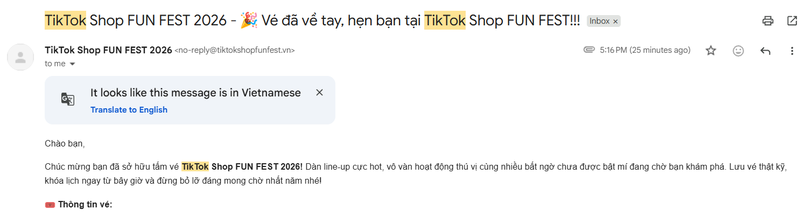 Quy định về email xác nhận vé