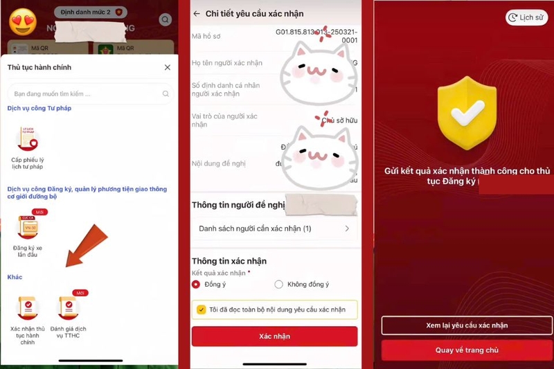 Chủ hộ đăng nhập VNeID của mình, vào mục Xác nhận thủ tục hành chính