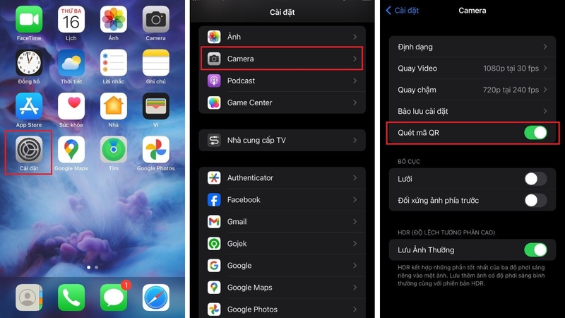 Mở ứng dụng Cài đặt trên iPhone rồi chọn mục Camera