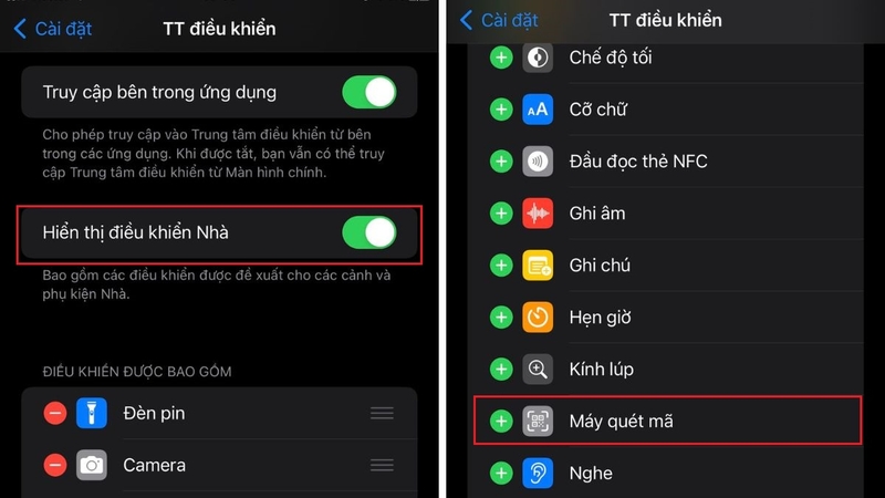 Kích hoạt tính năng Hiển thị điều khiển Nhà.